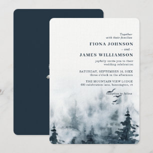 Watercolor Woodsy Forest Owl Wedding Invitation