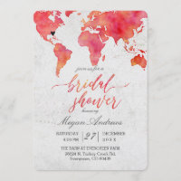 Watercolor World Map Bridal Shower Invitation