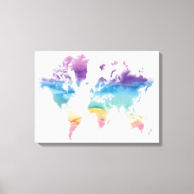 Watercolor World Map Canvas Print (Front)