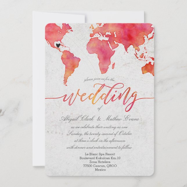 Watercolor World Map Destination Wedding Invitatio Invitation (Front)