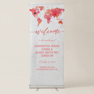 Watercolor World Map Destination Wedding Welcome Retractable Banner