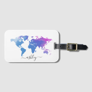 Watercolor World Map Luggage Tag