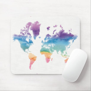 Watercolor World Map Mouse Mat