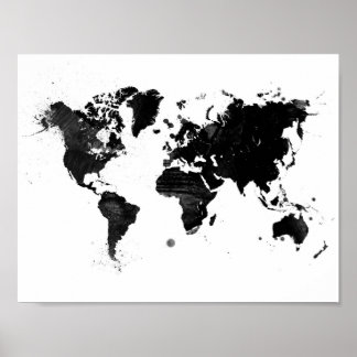 Watercolor world map poster