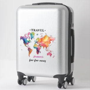 Watercolor World Map Travel Quote Sticker