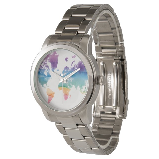 Watercolor World Map Watch (Angled)