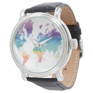 Watercolor World Map Watch