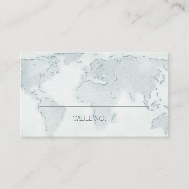 Watercolor World Map Wedding Placecards (Front)