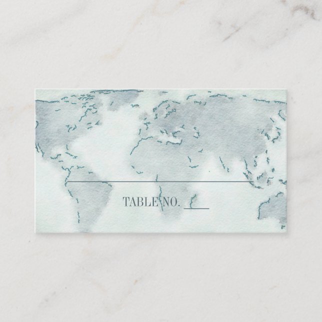 Watercolor World Map Wedding Placecards (Front)
