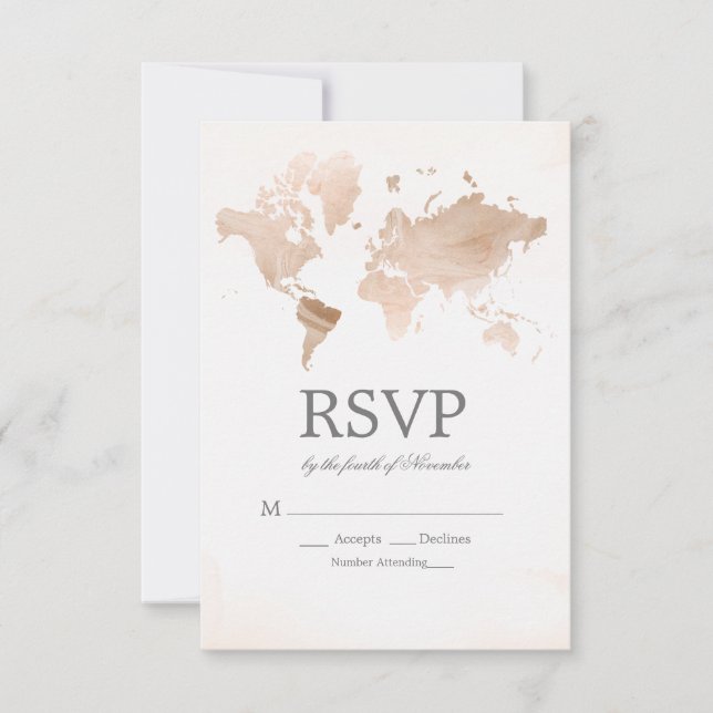 Watercolor World Map Wedding RSVP (Front)
