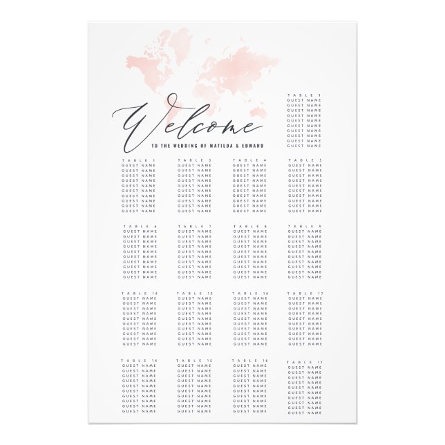 watercolor world map wedding seating plan photo print (Front)