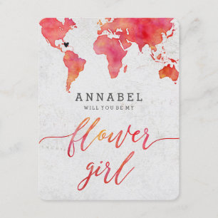 Watercolor World Map Will You Be My Flower Girl Invitation