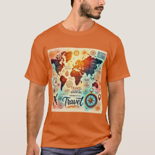 Watercolor World Map with Compass T-Shirt