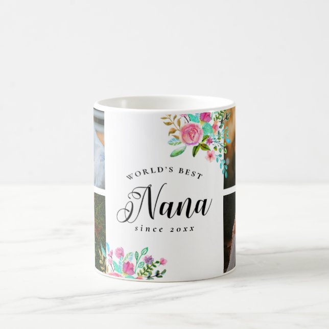 Watercolor World's Best Nana Photo Collage Coffee Mug (Center)