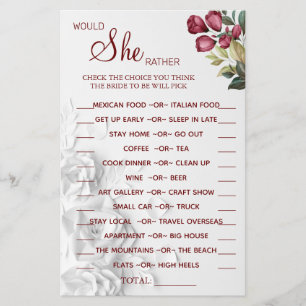 Watercolor Would She Rather shower game card