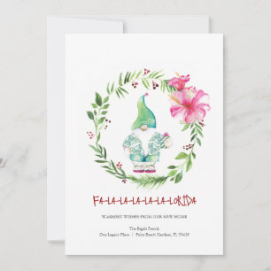 Watercolor Wreath and Gnome Holiday New Address Card