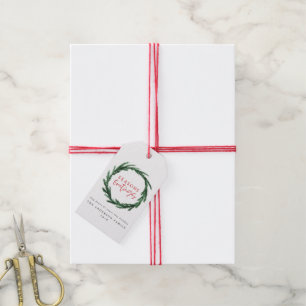 Watercolor wreath and stripe christmas holiday gift tags