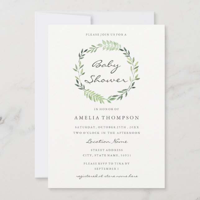 Watercolor Wreath Baby Shower Invitation (Front)