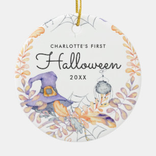 Watercolor Wreath   Baby's First Halloween Ceramic Tree Decoration