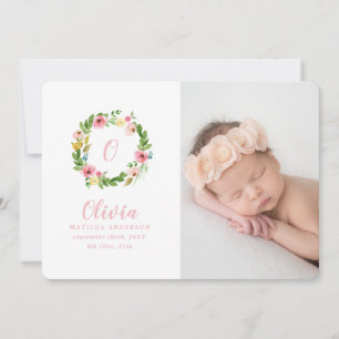 Watercolor wreath birth announcement