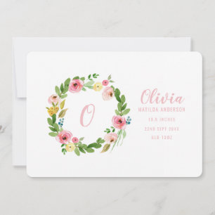 Watercolor wreath birth announcement