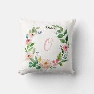 Watercolor wreath blush pink personalised cushion