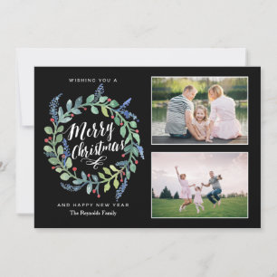 Watercolor Wreath Christmas 2 Photo Holiday Card
