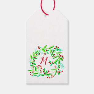 Watercolor Wreath Christmas Gift Tags