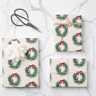 Watercolor Wreath Christmas Holiday Gift Wrapping Paper Sheet