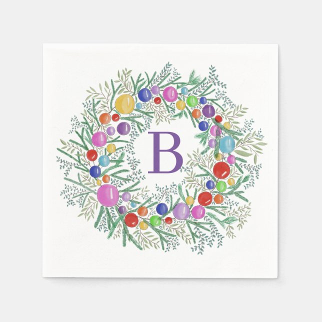 Watercolor Wreath Christmas Napkins (Front)
