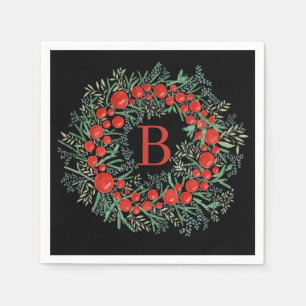 Watercolor Wreath Christmas Napkins