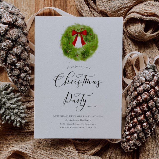Watercolor Wreath Christmas Party Invitation (Creator Uploaded)