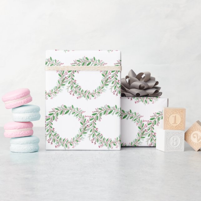 Watercolor Wreath Christmas Wrapping Paper (Baby Shower)