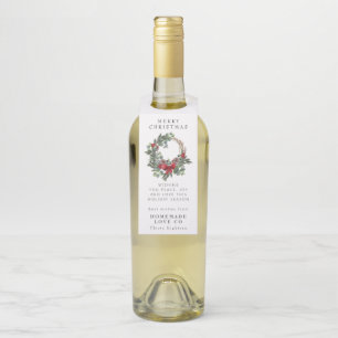 Watercolor wreath corporate Christmas Holiday Bottle Tag