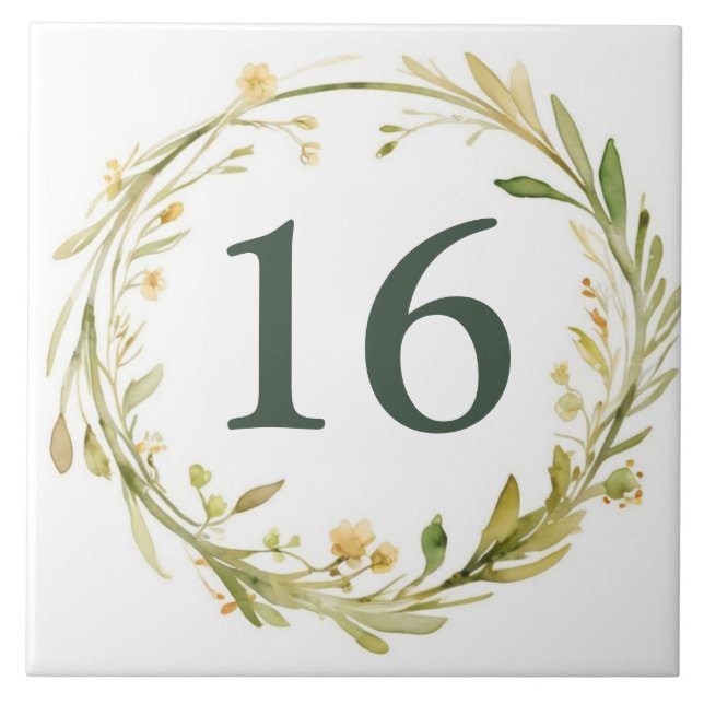 Watercolor Wreath Custom House Number Plate Sign Tile (Front)