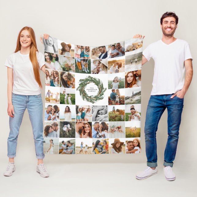 Watercolor wreath elegant 38 photo modern family fleece blanket (In Situ)