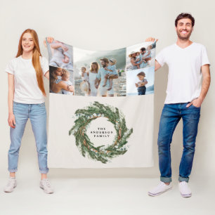 Watercolor wreath elegant 5 photo modern family fleece blanket