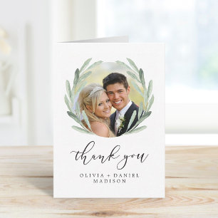 Watercolor Wreath Elegant Wedding Thank You Card