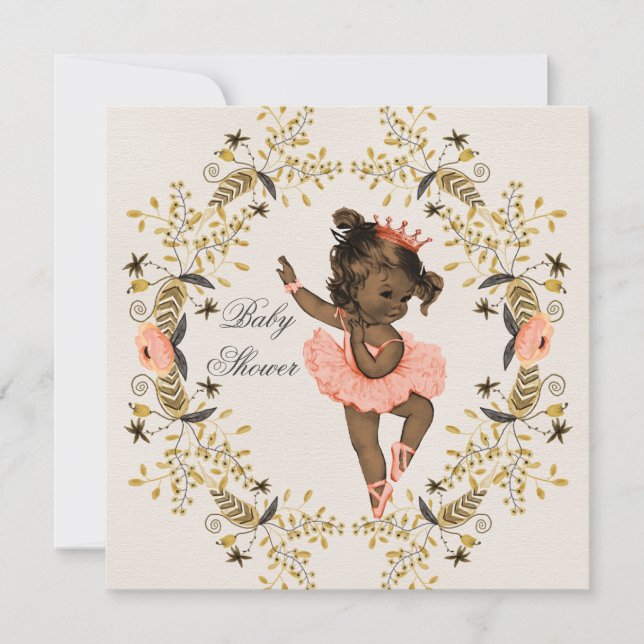 Watercolor Wreath Ethnic Ballerina Baby Shower Invitation (Front)