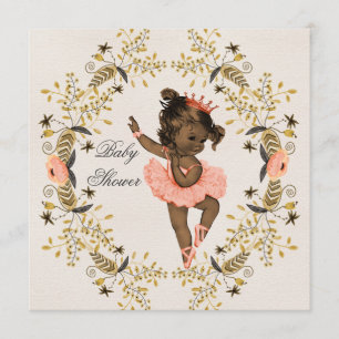 Watercolor Wreath Ethnic Ballerina Baby Shower Invitation