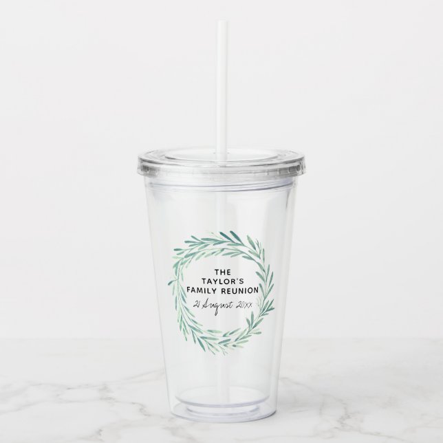 Watercolor Wreath Family Reunion BBQ Picnic Acrylic Tumbler (Front)