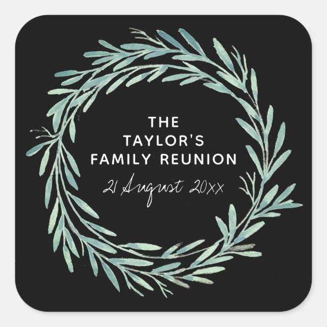 Watercolor Wreath Family Reunion Greenery Square Sticker (Front)