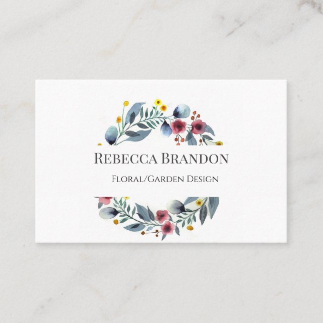 Watercolor Wreath Floral Business Card (Front)