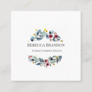 Watercolor Wreath Floral Square Business Card