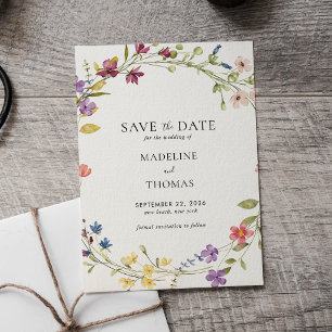Watercolor Wreath Floral Wedding Save The Date Invitation