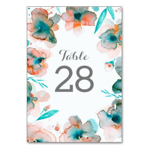 Watercolor Wreath Floral Wedding Table Numbers