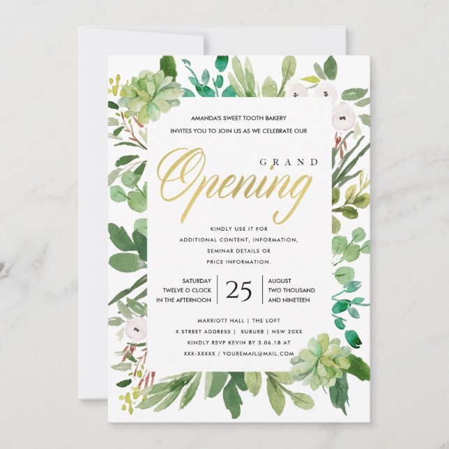 WATERCOLOR WREATH FOLIAGE GRAND OPENING CEREMONY INVITATION (Front)