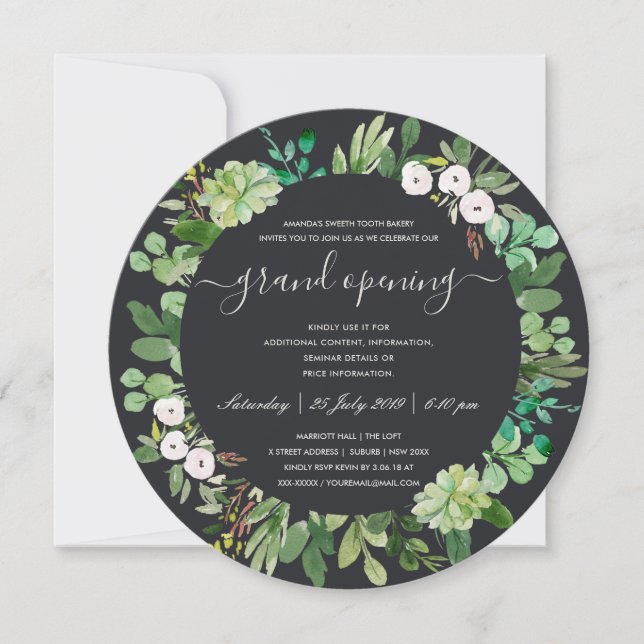 WATERCOLOR WREATH FOLIAGE GRAND OPENING CEREMONY INVITATION (Front)