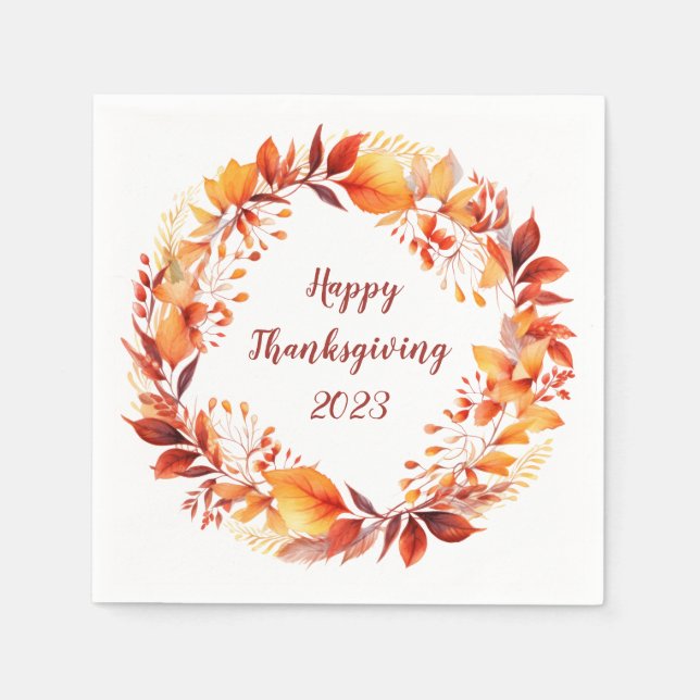 Watercolor wreath from colourful autumn leaves napkin (Front)