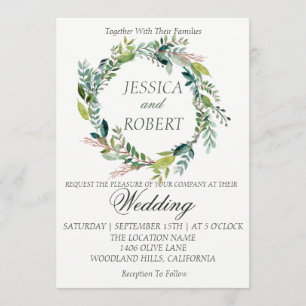 Watercolor Wreath Garden Wedding Invitation